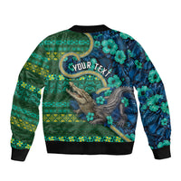 Personalised Solomon Islands Independence Day Bomber Jacket Crocodile Hibiscus Tribal Pattern