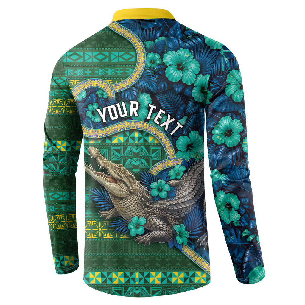 Personalised Solomon Islands Independence Day Button Sweatshirt Crocodile Hibiscus Tribal Pattern