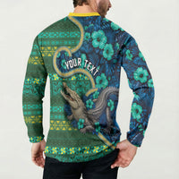 Personalised Solomon Islands Independence Day Button Sweatshirt Crocodile Hibiscus Tribal Pattern