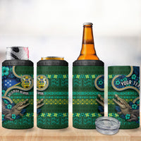 Personalised Solomon Islands Independence Day 4 in 1 Can Cooler Tumbler Crocodile Hibiscus Tribal Pattern