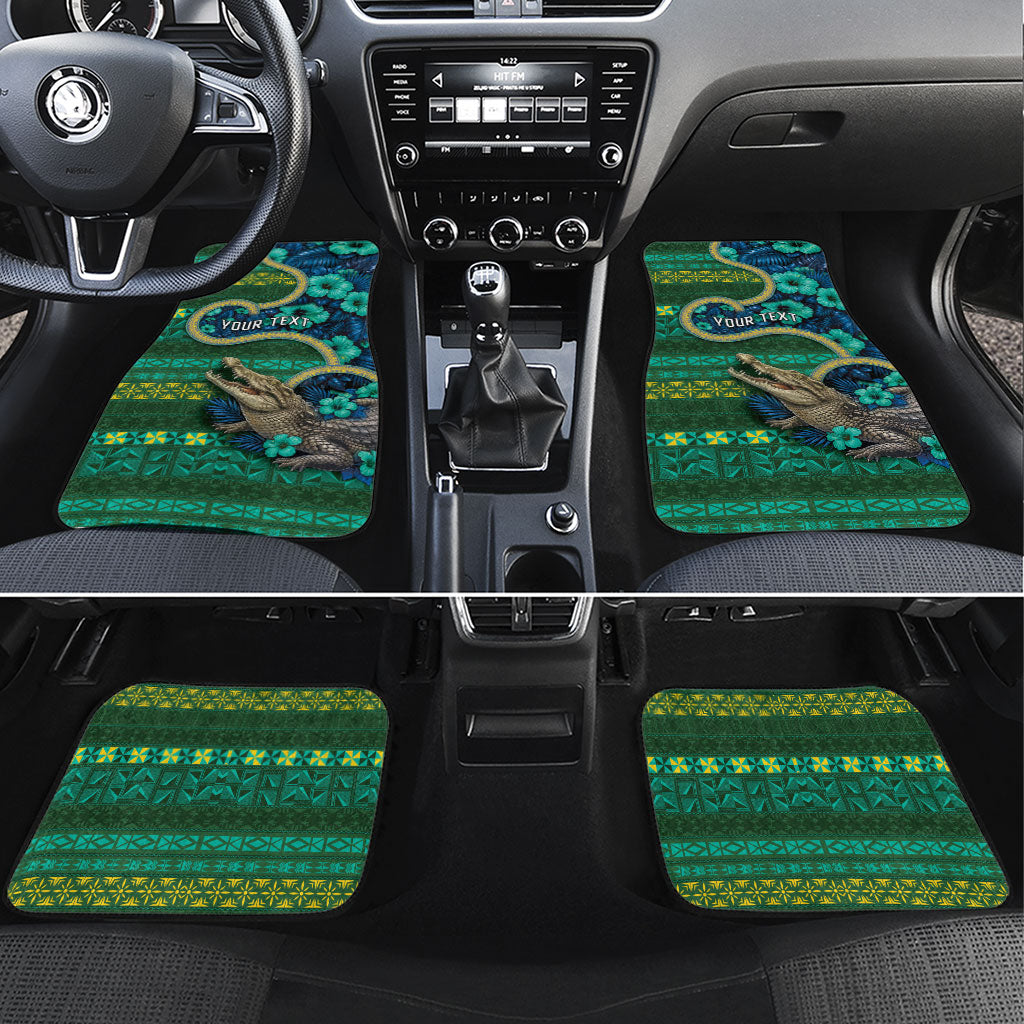 Personalised Solomon Islands Independence Day Car Mats Crocodile Hibiscus Tribal Pattern
