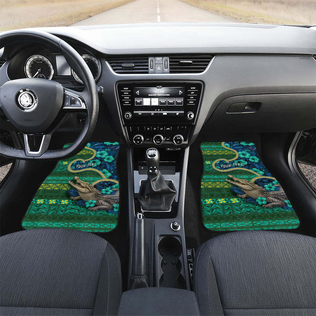 Personalised Solomon Islands Independence Day Car Mats Crocodile Hibiscus Tribal Pattern
