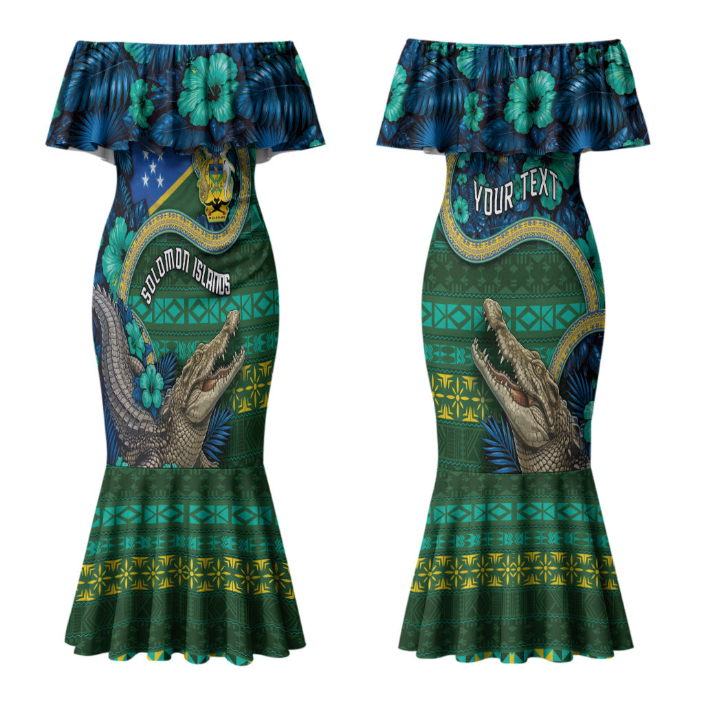 Personalised Solomon Islands Independence Day Couples Matching Mermaid Dress and Hawaiian Shirt Crocodile Hibiscus Tribal Pattern DT05 - Polynesian Pride