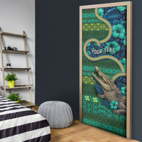 Personalised Solomon Islands Independence Day Door Cover Crocodile Hibiscus Tribal Pattern