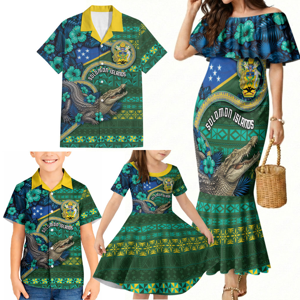 Personalised Solomon Islands Independence Day Family Matching Mermaid Dress and Hawaiian Shirt Crocodile Hibiscus Tribal Pattern DT05 - Polynesian Pride