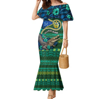 Personalised Solomon Islands Independence Day Family Matching Mermaid Dress and Hawaiian Shirt Crocodile Hibiscus Tribal Pattern