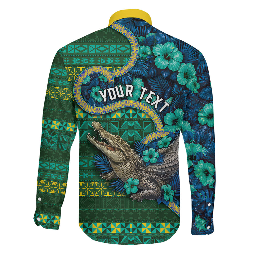 Personalised Solomon Islands Independence Day Family Matching Off The Shoulder Long Sleeve Dress and Hawaiian Shirt Crocodile Hibiscus Tribal Pattern
