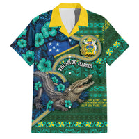 Personalised Solomon Islands Independence Day Family Matching Short Sleeve Bodycon Dress and Hawaiian Shirt Crocodile Hibiscus Tribal Pattern