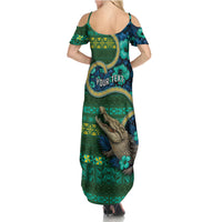 Personalised Solomon Islands Independence Day Family Matching Summer Maxi Dress and Hawaiian Shirt Crocodile Hibiscus Tribal Pattern