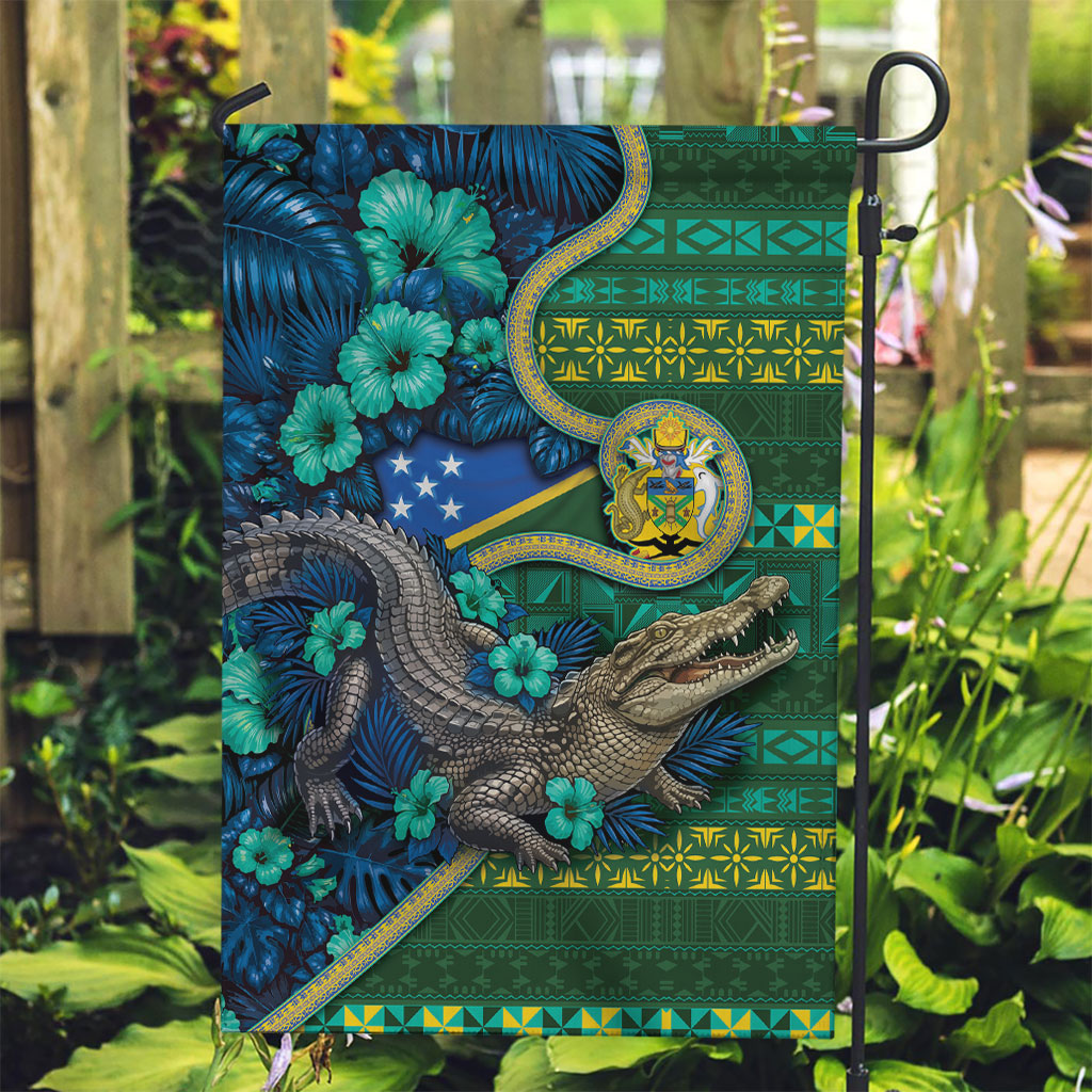 Solomon Islands Independence Day Garden Flag Crocodile Hibiscus Tribal Pattern
