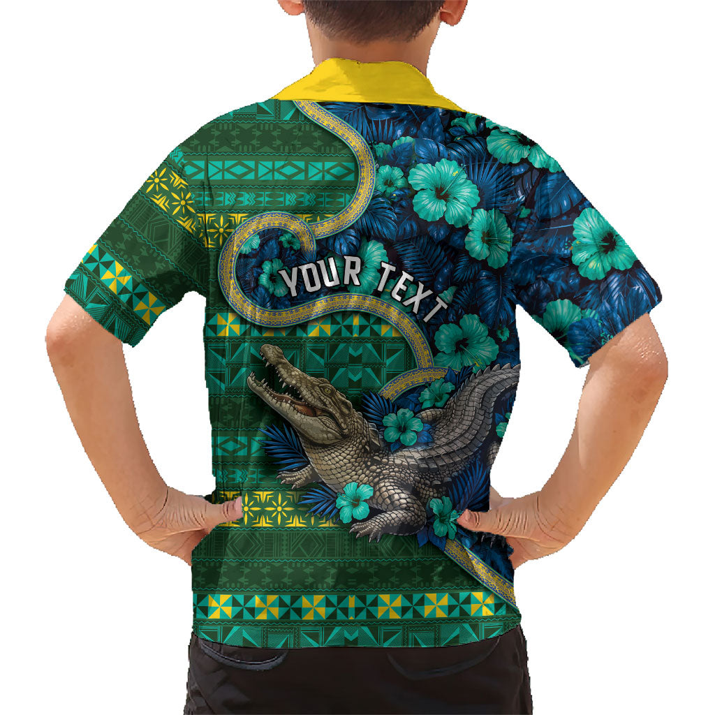 Personalised Solomon Islands Independence Day Hawaiian Shirt Crocodile Hibiscus Tribal Pattern