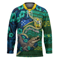 Personalised Solomon Islands Independence Day Hockey Jersey Crocodile Hibiscus Tribal Pattern