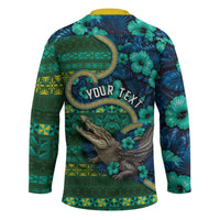 Personalised Solomon Islands Independence Day Hockey Jersey Crocodile Hibiscus Tribal Pattern