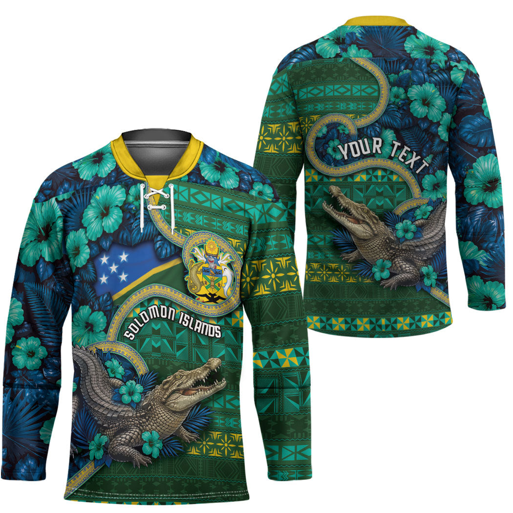 Personalised Solomon Islands Independence Day Hockey Jersey Crocodile Hibiscus Tribal Pattern