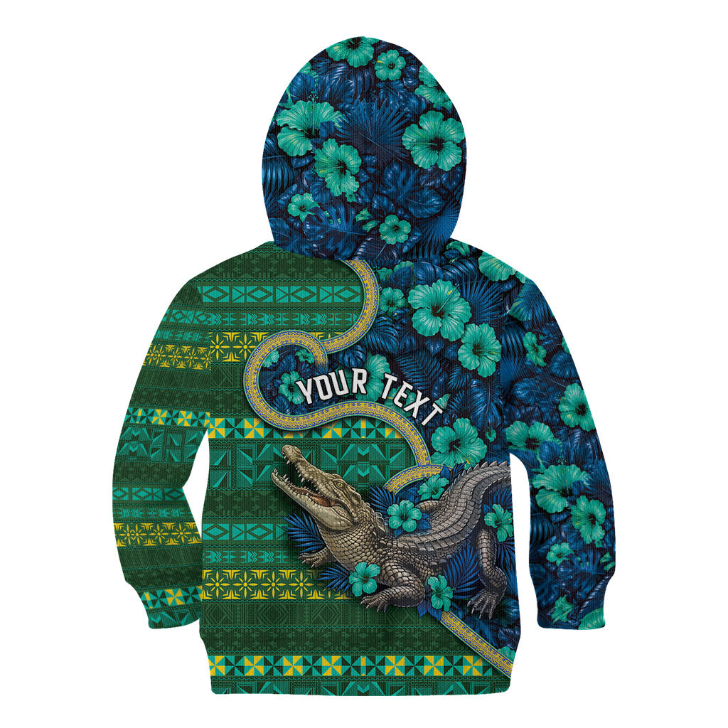 Personalised Solomon Islands Independence Day Kid Hoodie Crocodile Hibiscus Tribal Pattern