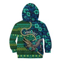 Personalised Solomon Islands Independence Day Kid Hoodie Crocodile Hibiscus Tribal Pattern