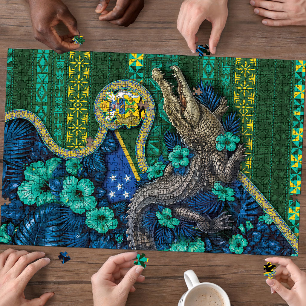 Solomon Islands Independence Day Puzzle Crocodile Hibiscus Tribal Pattern