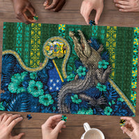 Solomon Islands Independence Day Puzzle Crocodile Hibiscus Tribal Pattern