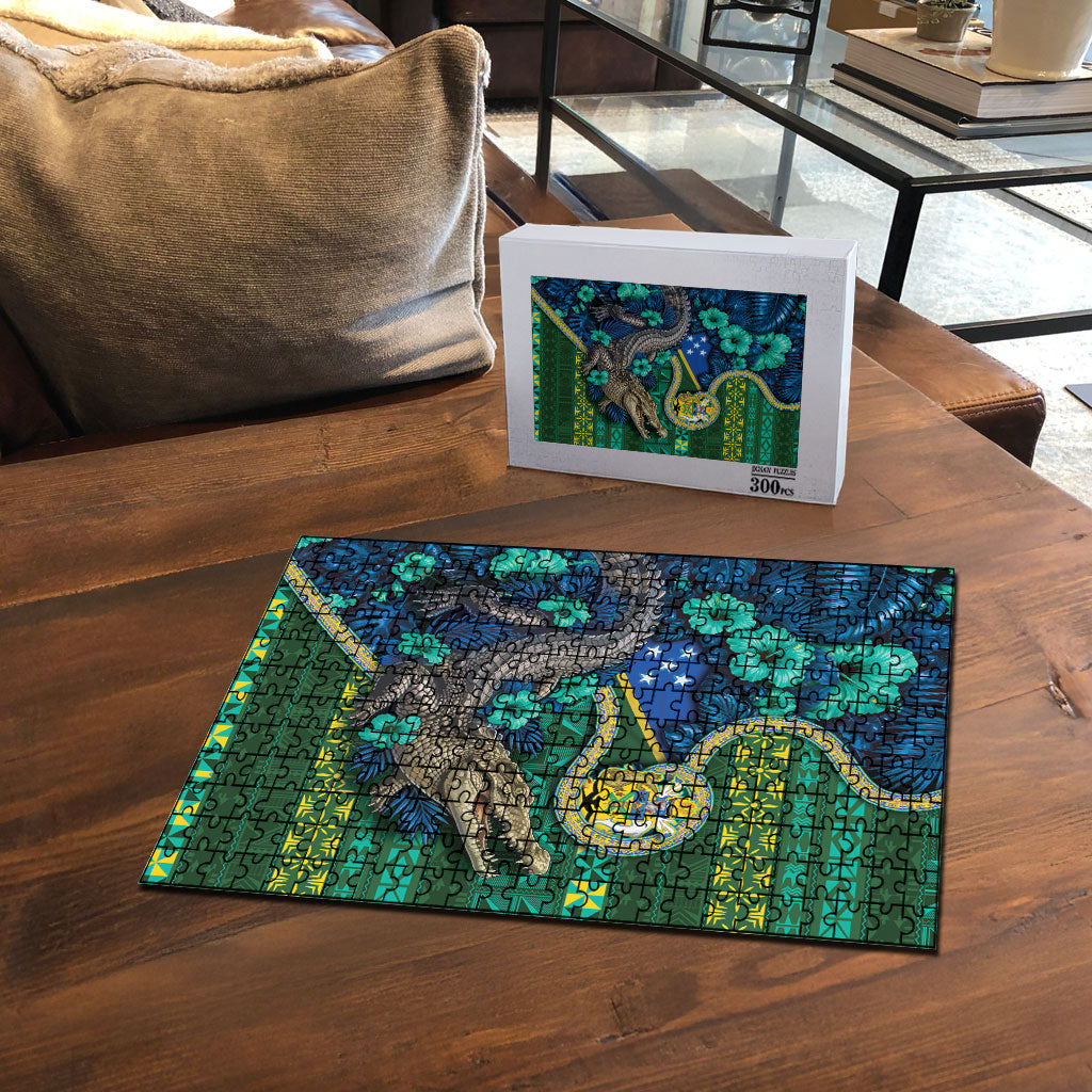 Solomon Islands Independence Day Puzzle Crocodile Hibiscus Tribal Pattern