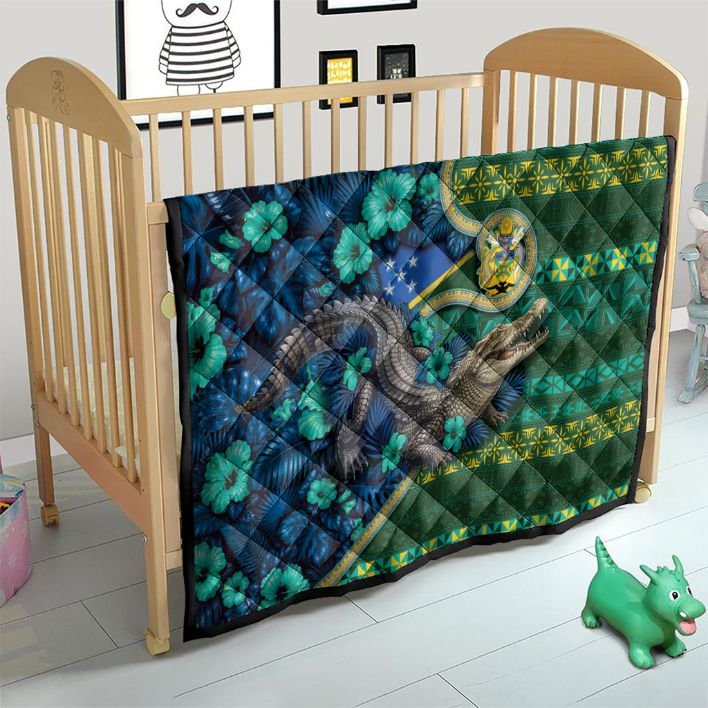 Solomon Islands Independence Day Quilt Crocodile Hibiscus Tribal Pattern