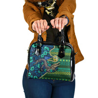 Solomon Islands Independence Day Shoulder Handbag Crocodile Hibiscus Tribal Pattern