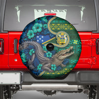Solomon Islands Independence Day Spare Tire Cover Crocodile Hibiscus Tribal Pattern
