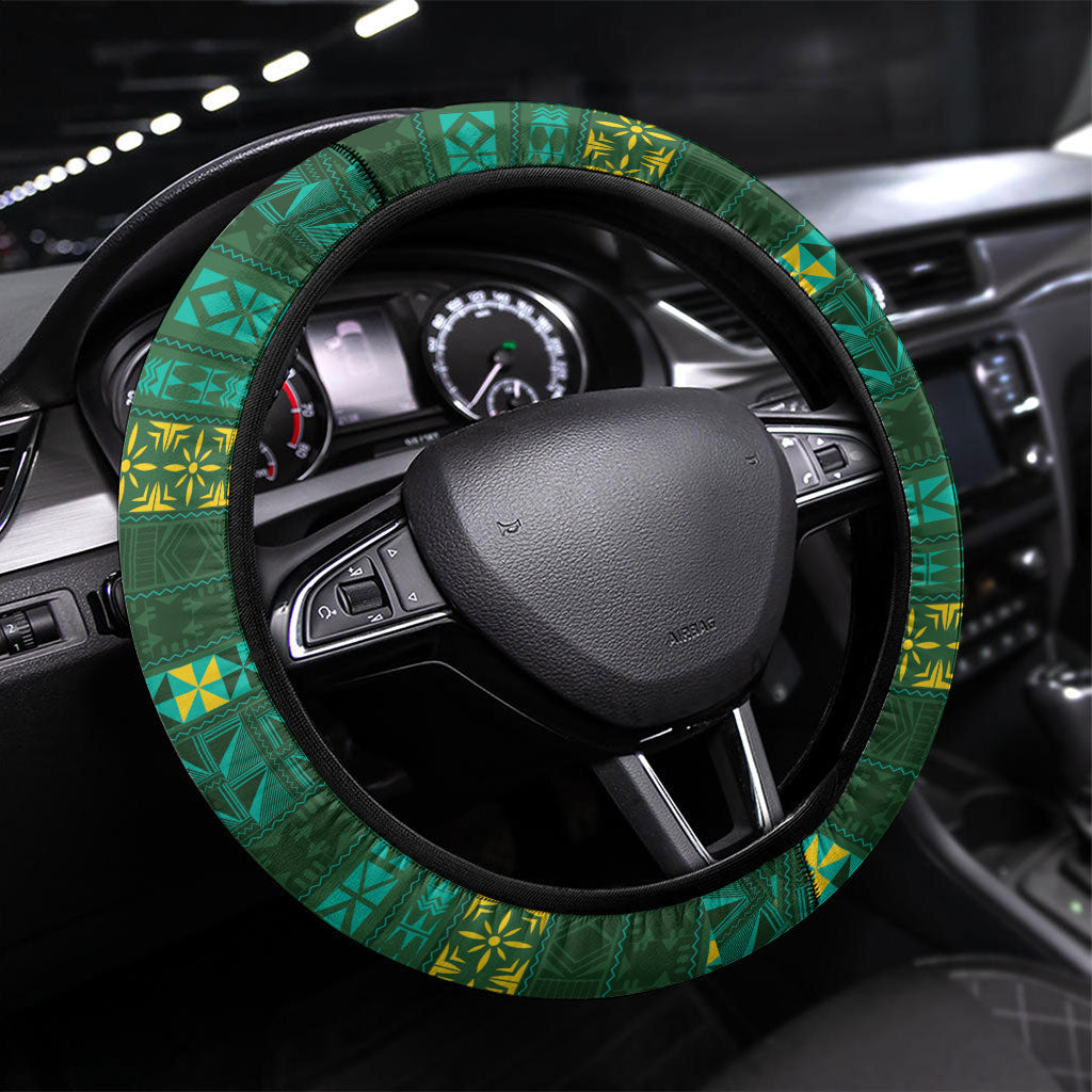 Solomon Islands Independence Day Steering Wheel Cover Crocodile Hibiscus Tribal Pattern