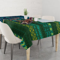 Solomon Islands Independence Day Tablecloth Crocodile Hibiscus Tribal Pattern