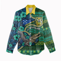 Personalised Solomon Islands Independence Day Women Casual Shirt Crocodile Hibiscus Tribal Pattern