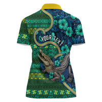 Personalised Solomon Islands Independence Day Women Polo Shirt Crocodile Hibiscus Tribal Pattern