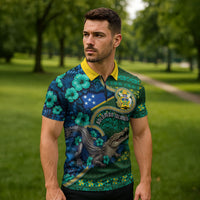 Personalised Solomon Islands Independence Day Zipper Polo Shirt Crocodile Hibiscus Tribal Pattern