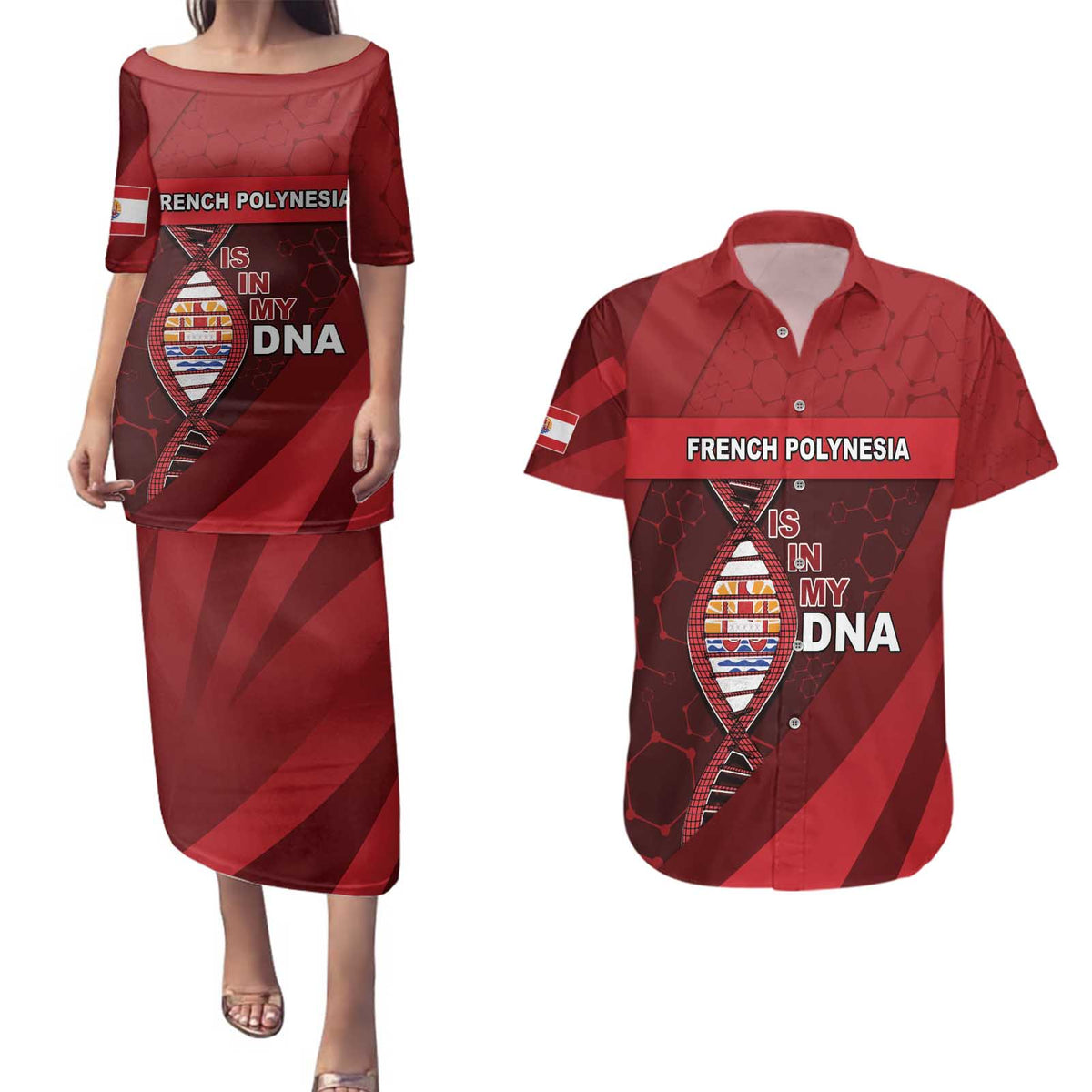 French Polynesia Is In My DNA Couples Matching Puletasi and Hawaiian Shirt - Polynesian Pride