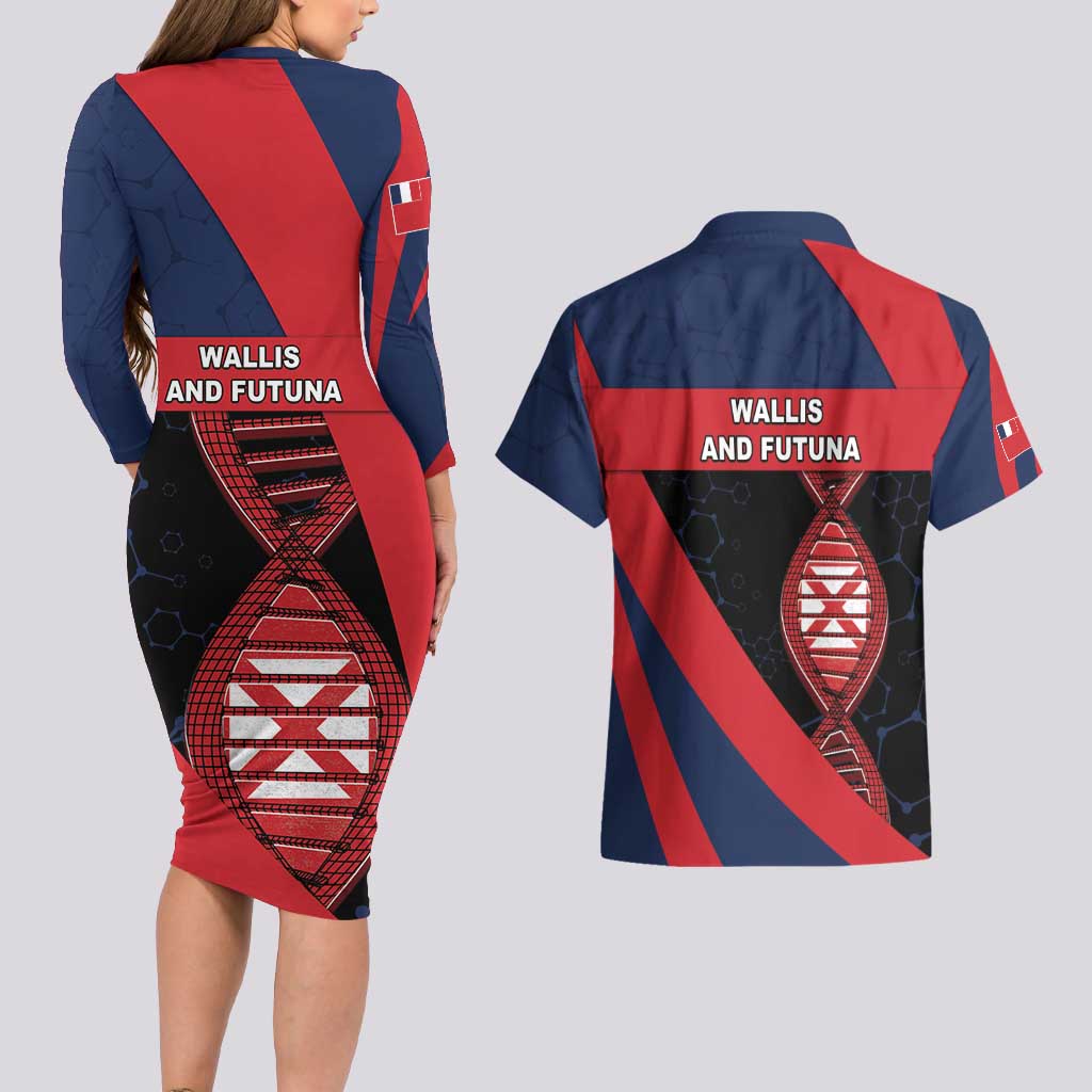 Wallis And Futuna Is In My DNA Couples Matching Long Sleeve Bodycon Dress and Hawaiian Shirt - Polynesian Pride