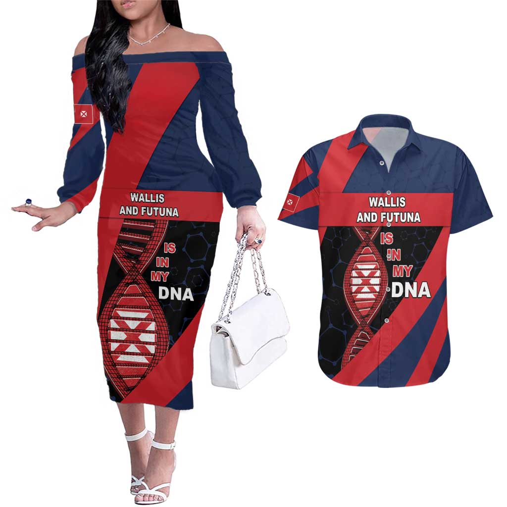 Wallis And Futuna Is In My DNA Couples Matching Off The Shoulder Long Sleeve Dress and Hawaiian Shirt - Polynesian Pride