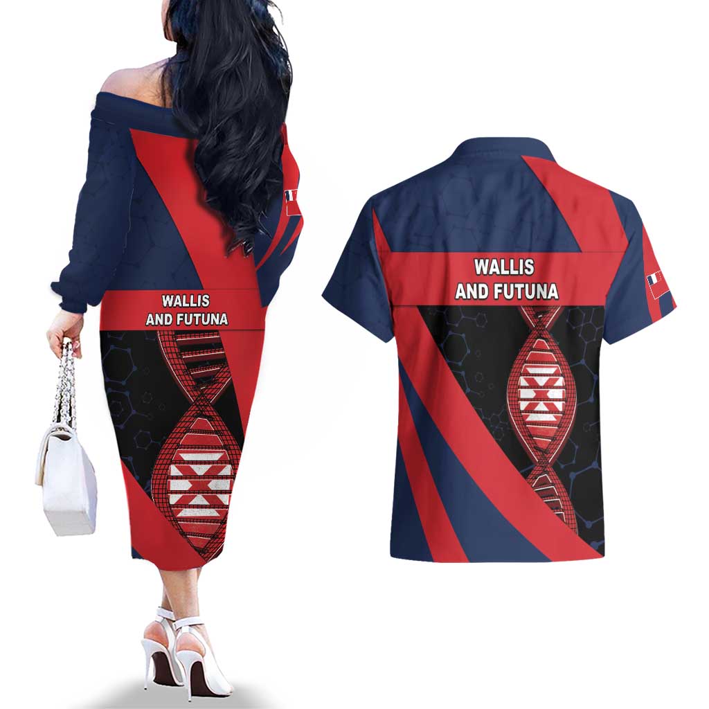 Wallis And Futuna Is In My DNA Couples Matching Off The Shoulder Long Sleeve Dress and Hawaiian Shirt - Polynesian Pride