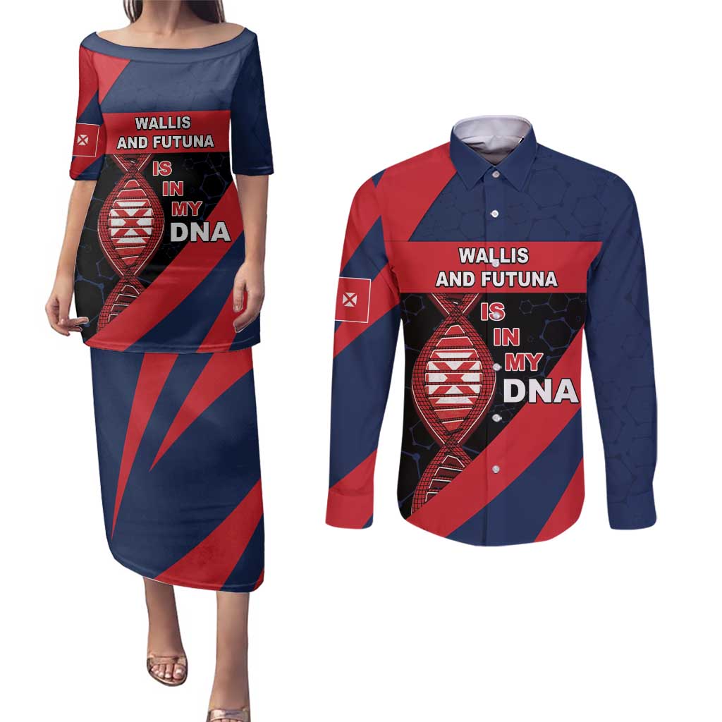 Wallis And Futuna Is In My DNA Couples Matching Puletasi and Long Sleeve Button Shirt - Polynesian Pride