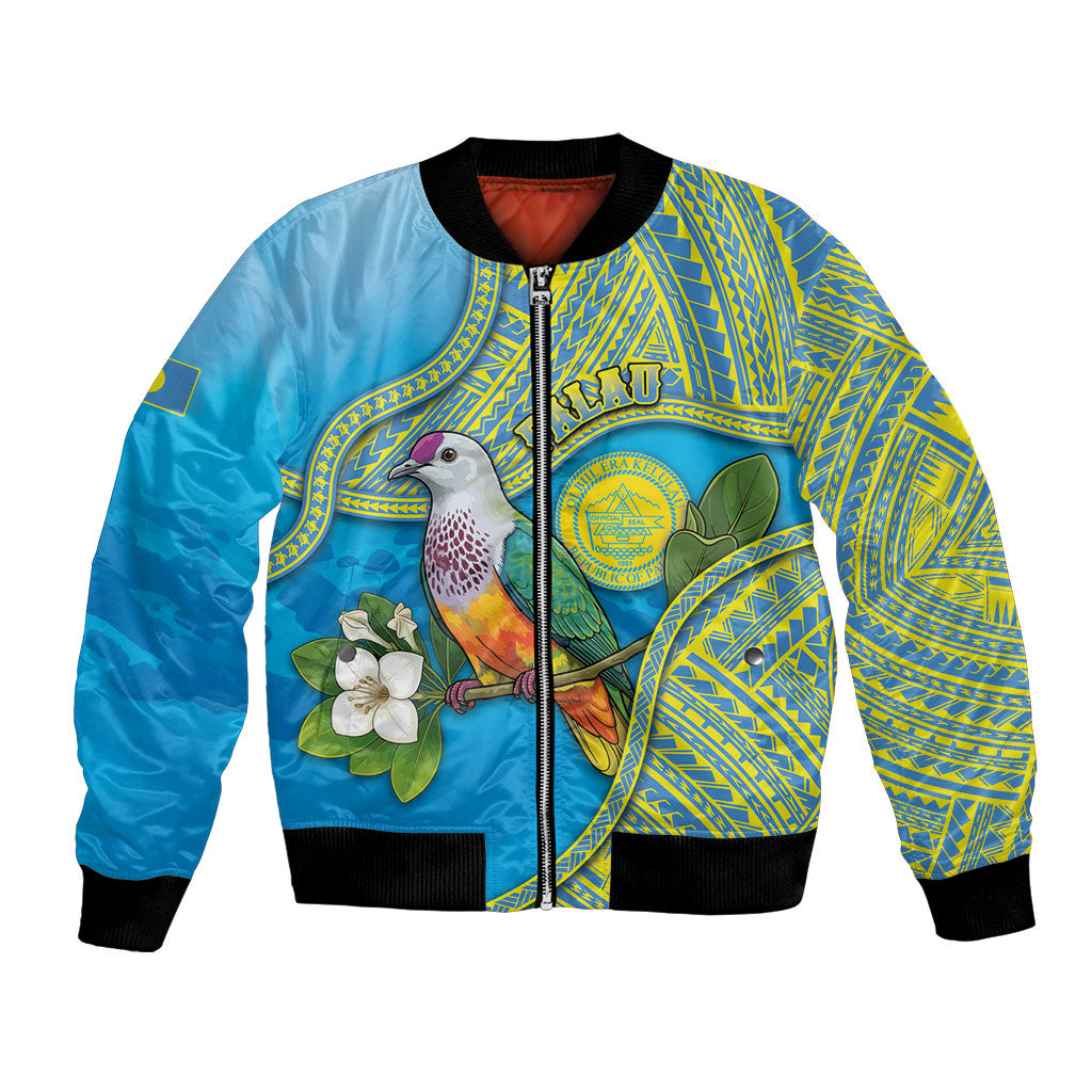 Personalised Palau Biib Bird Bomber Jacket Rur Flower And Rock Islands Patterns
