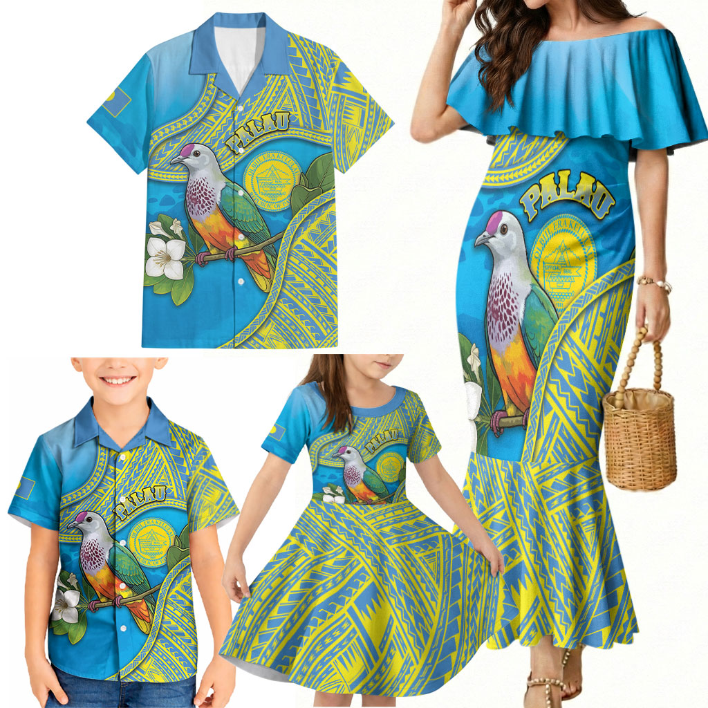 Personalised Palau Biib Bird Family Matching Mermaid Dress and Hawaiian Shirt Rur Flower And Rock Islands Patterns DT05 - Polynesian Pride
