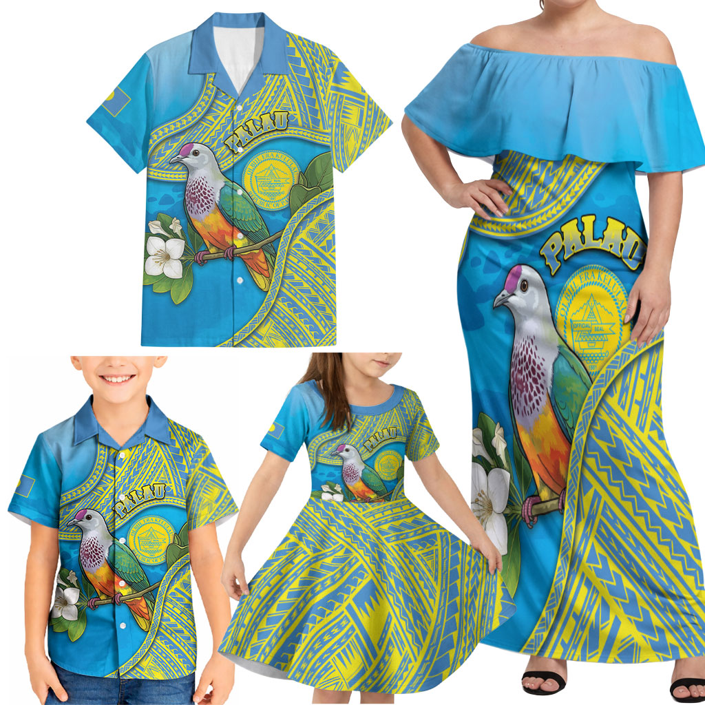 Personalised Palau Biib Bird Family Matching Off Shoulder Maxi Dress and Hawaiian Shirt Rur Flower And Rock Islands Patterns DT05 - Polynesian Pride