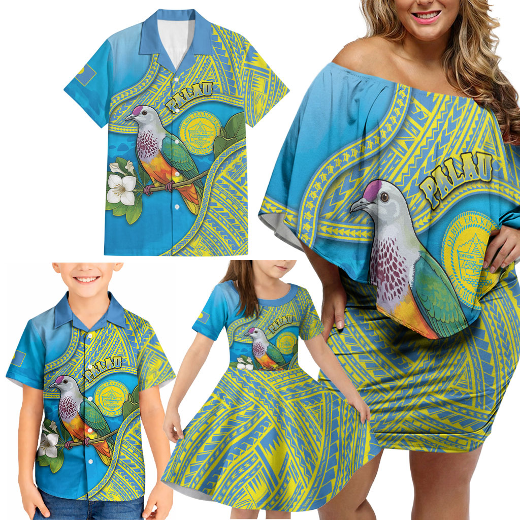 Personalised Palau Biib Bird Family Matching Off Shoulder Short Dress and Hawaiian Shirt Rur Flower And Rock Islands Patterns DT05 - Polynesian Pride