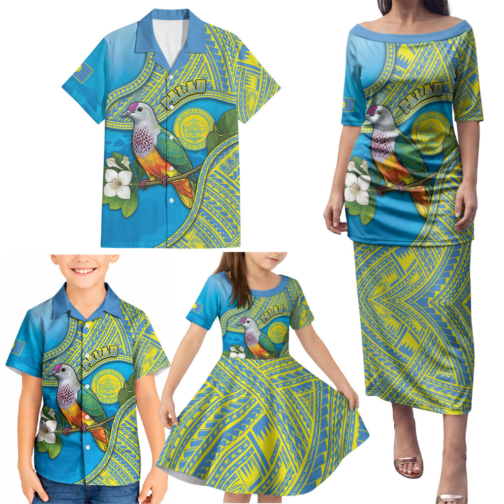 Personalised Palau Biib Bird Family Matching Puletasi and Hawaiian Shirt Rur Flower And Rock Islands Patterns DT05 - Polynesian Pride