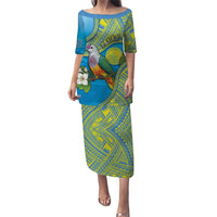 Personalised Palau Biib Bird Family Matching Puletasi and Hawaiian Shirt Rur Flower And Rock Islands Patterns