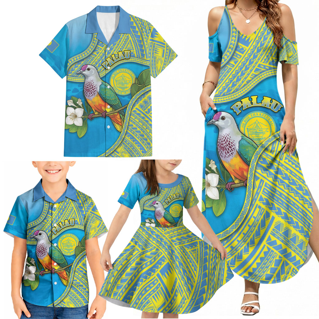 Personalised Palau Biib Bird Family Matching Summer Maxi Dress and Hawaiian Shirt Rur Flower And Rock Islands Patterns DT05 - Polynesian Pride