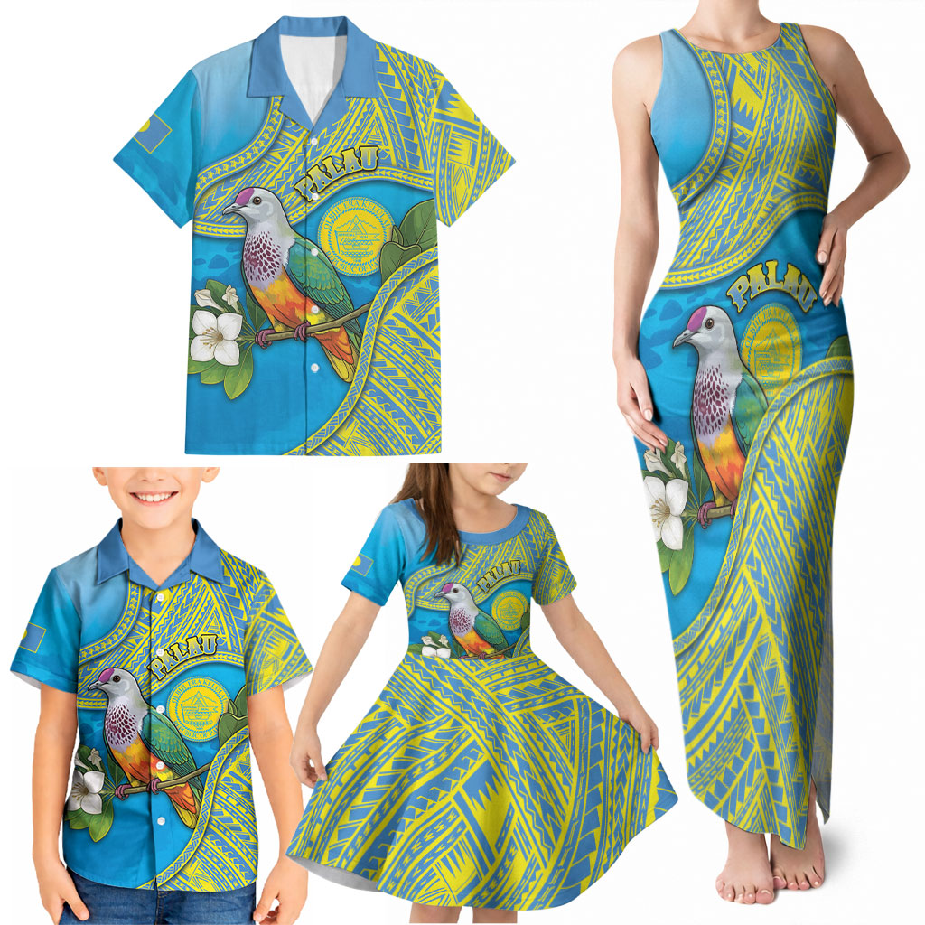 Personalised Palau Biib Bird Family Matching Tank Maxi Dress and Hawaiian Shirt Rur Flower And Rock Islands Patterns DT05 - Polynesian Pride