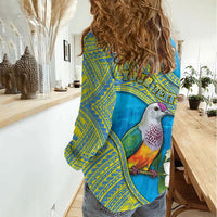 Personalised Palau Biib Bird Women Casual Shirt Rur Flower And Rock Islands Patterns