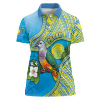 Personalised Palau Biib Bird Women Polo Shirt Rur Flower And Rock Islands Patterns