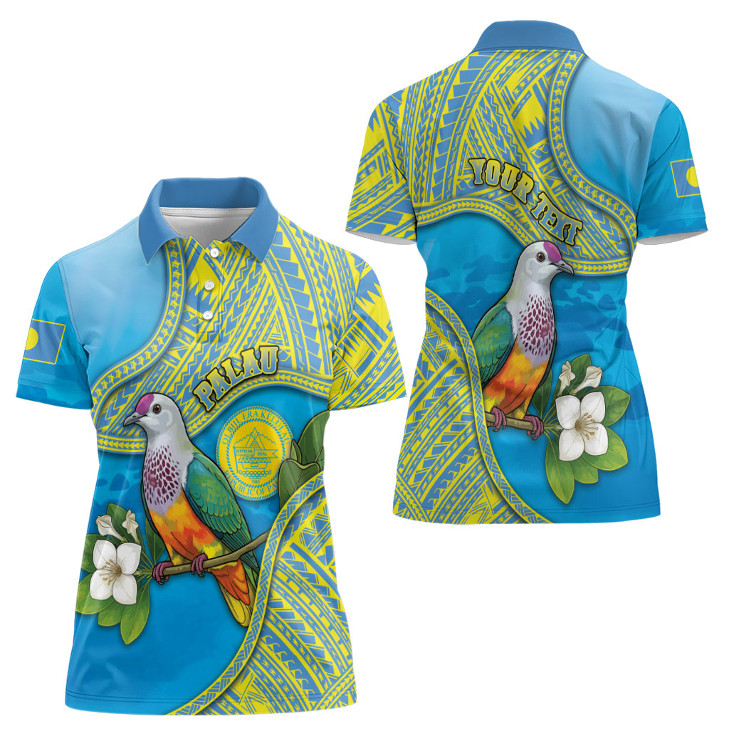 Personalised Palau Biib Bird Women Polo Shirt Rur Flower And Rock Islands Patterns