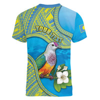 Personalised Palau Biib Bird Women V-Neck T-Shirt Rur Flower And Rock Islands Patterns