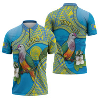 Personalised Palau Biib Bird Zipper Polo Shirt Rur Flower And Rock Islands Patterns