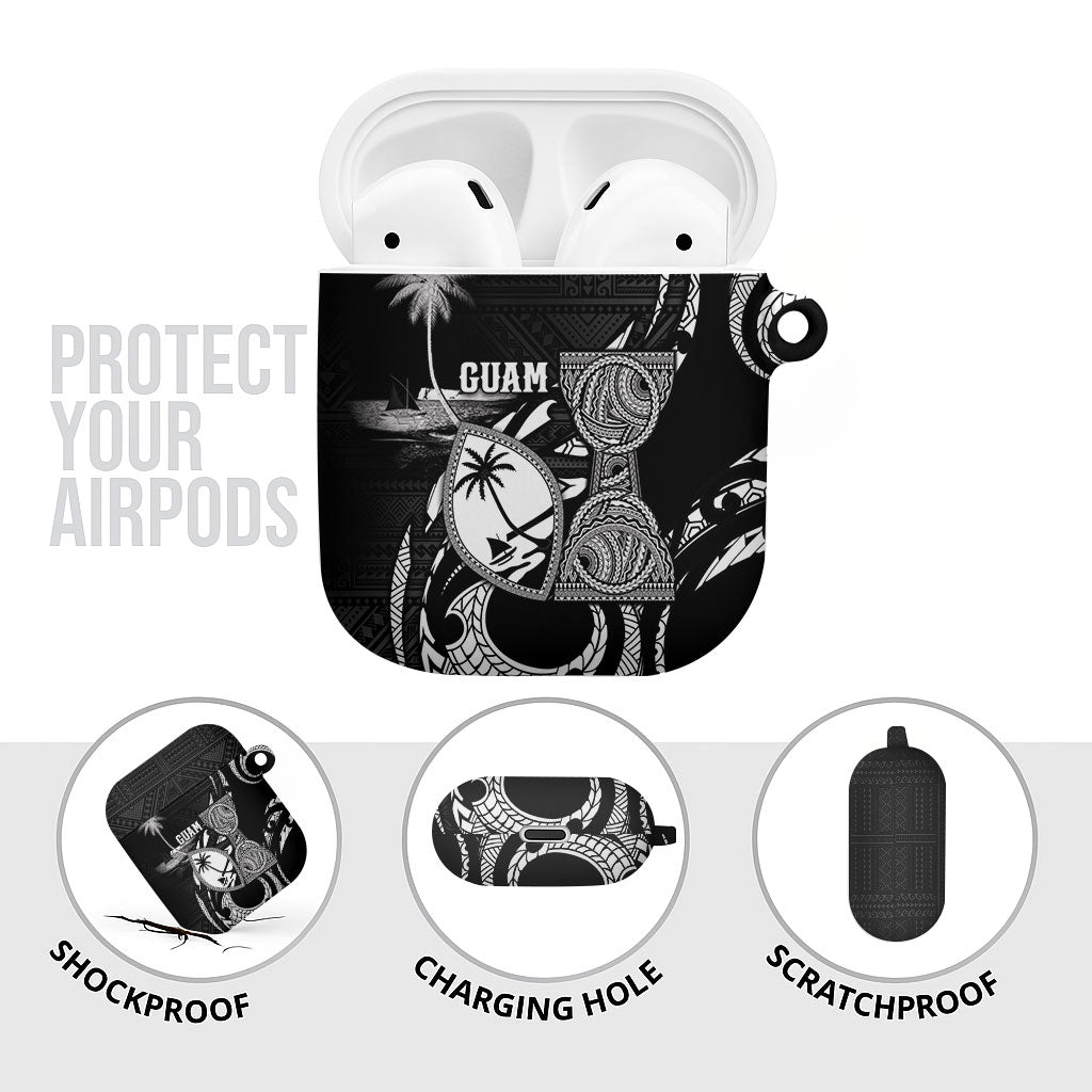 Guam Liberation Day AirPods Case Black White Latte Stone Tribal Patterns